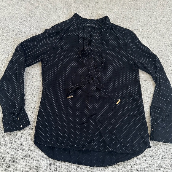 Zara Tops - Zara black blouse w/white polka dots, lightweight, half button, nice details, sm